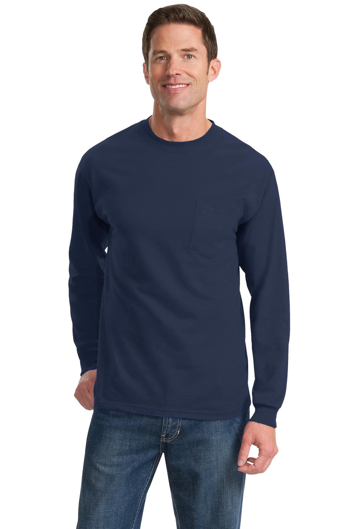 Port & Co Long Sleeve Essential Pocket Tee.  PC61LSP