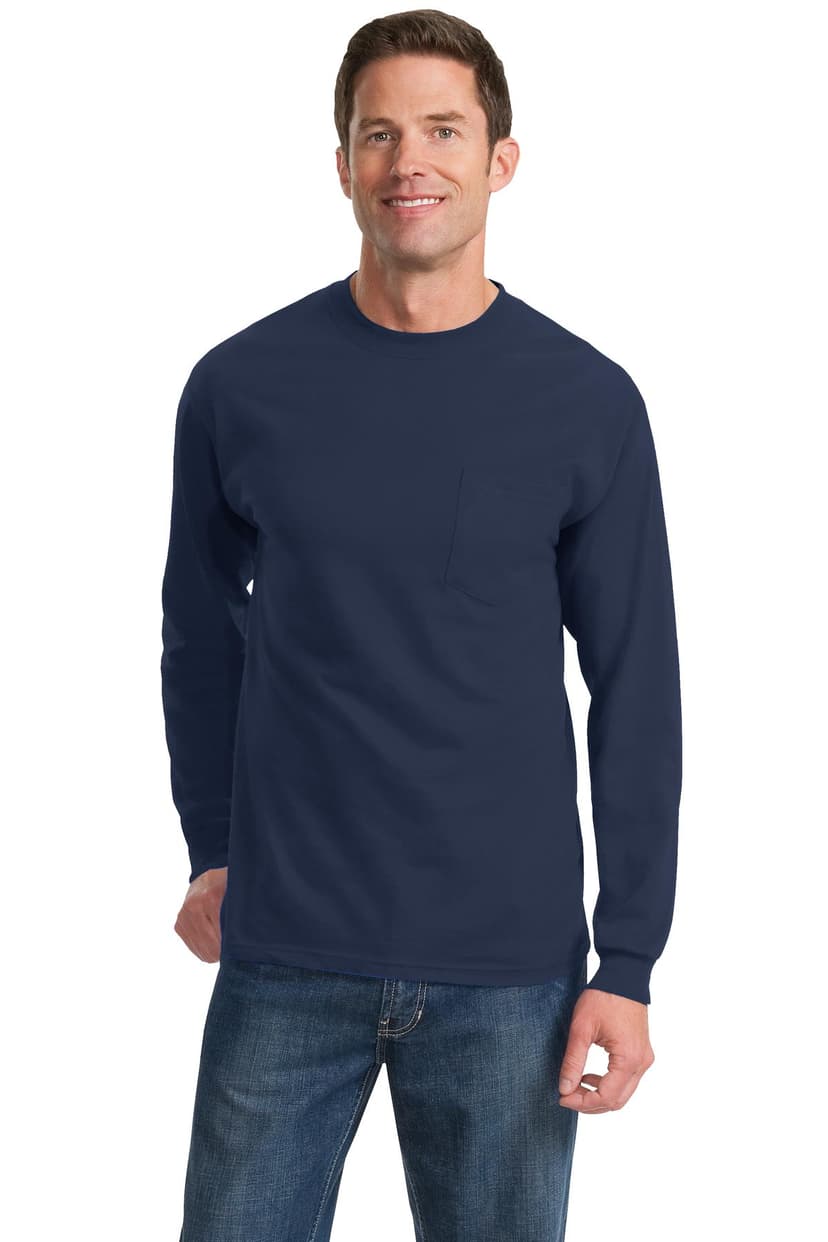 Port & Co Long Sleeve Essential Pocket Tee. PC61LSP